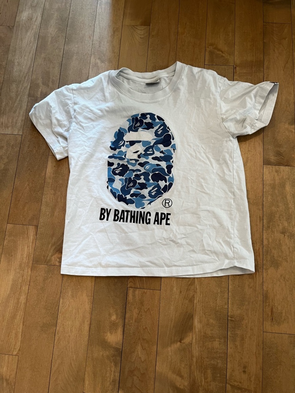 Bape White Tee with Blue Camo Ape Head
